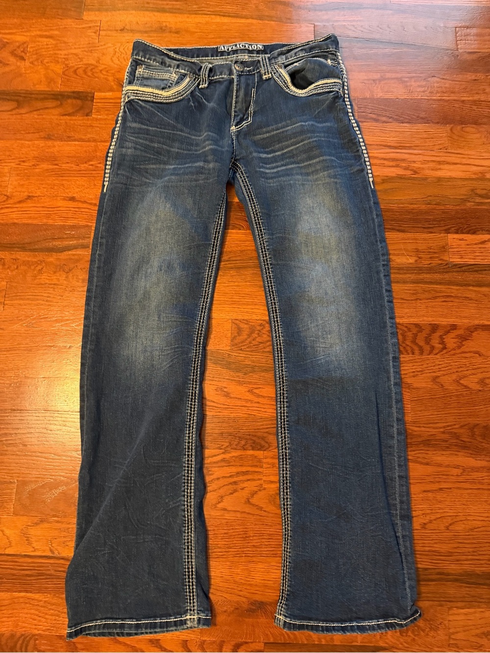 Affliction Men's Blue Bootcut Jeans with Contrast Stitching Cooper 31
